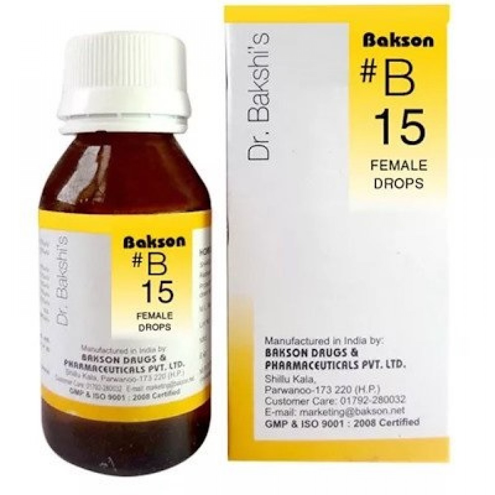 Bakson B15 Female Drops (30ml) For Irregular and Painful menses, absent menses, Joint pains in menses
