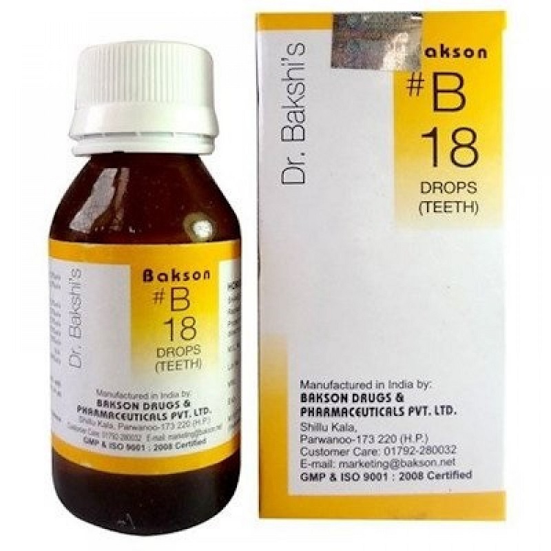 Bakson B18 Teeth Drops (30ml) For Delayed Teething, painful and bleeding gums, toothache, jaw pain