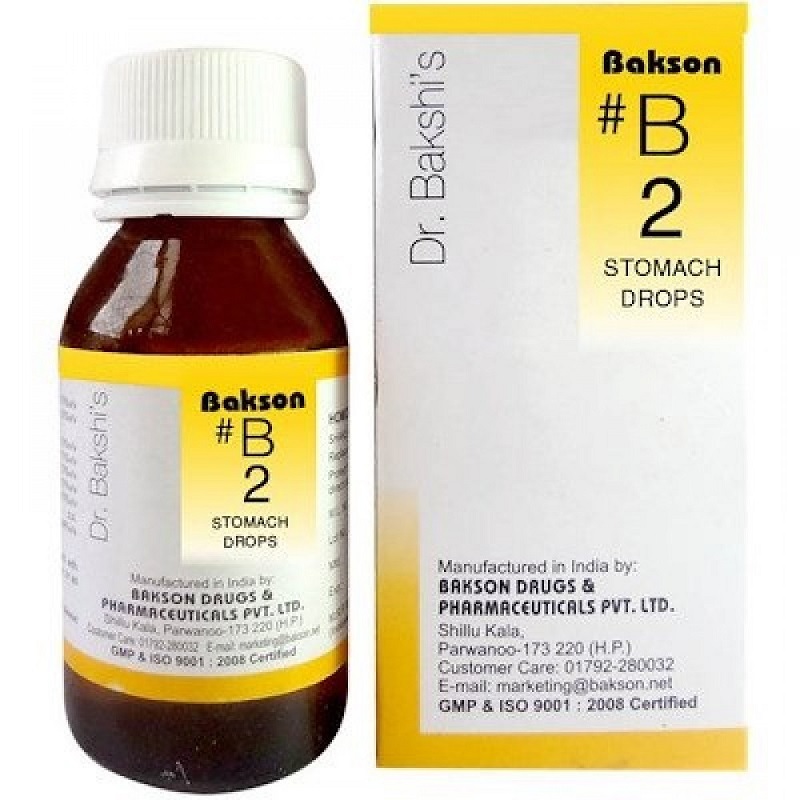 Bakson B2 Stomach Drops (30ml) For stomach pain, nausea, gas, Heartburn, Bloating, Pain at navel