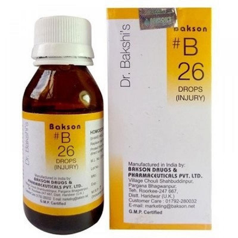 Bakson B26 Injury Drops (30ml) For Pain from Injuries, Sprains, Wounds, Open Ulcers, infection