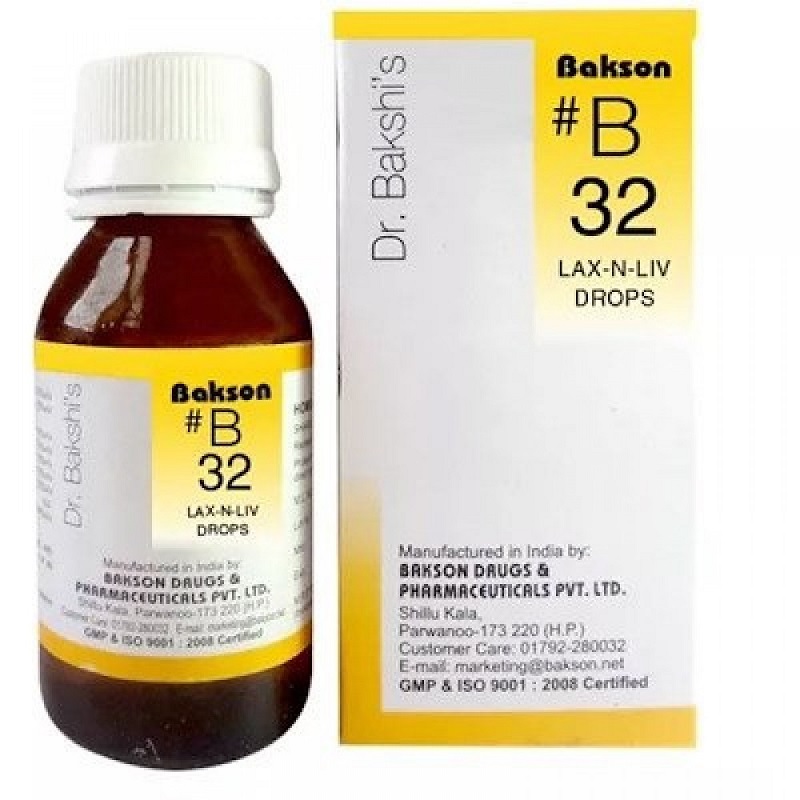 Bakson B32 Lax-n-Liv Drops (30ml) For Lack of Appetite, Flatulence, Constipation, jaundice, hepatitis