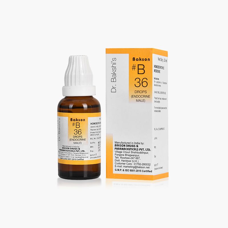 Bakson B36 Endocrine Drops (Male) (30ml) For Endocrine Disorders of Men, gland swelling, thyroid, weight gain