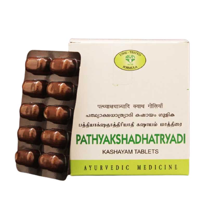 AVN AYURVEDA PATHYAKSHADATRYADI KASHYAM TABLETS – 120 NOS For headaches, earache, hemicranial pain and night blindness.