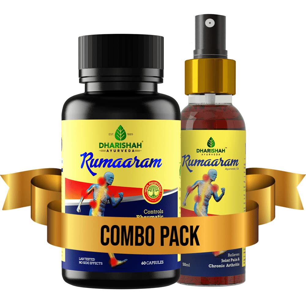 Dharishah Ayurveda Rumaaram Pain Relief Combo Pack (50ml Oil + 60 Capsules)