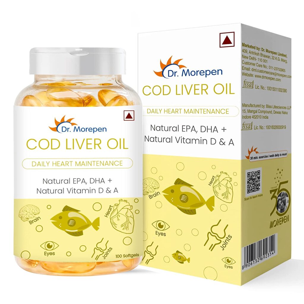 DR. MOREPEN COD Liver Oil Capsules -100 Softgels For heart health, cognitive performance, stronger bones