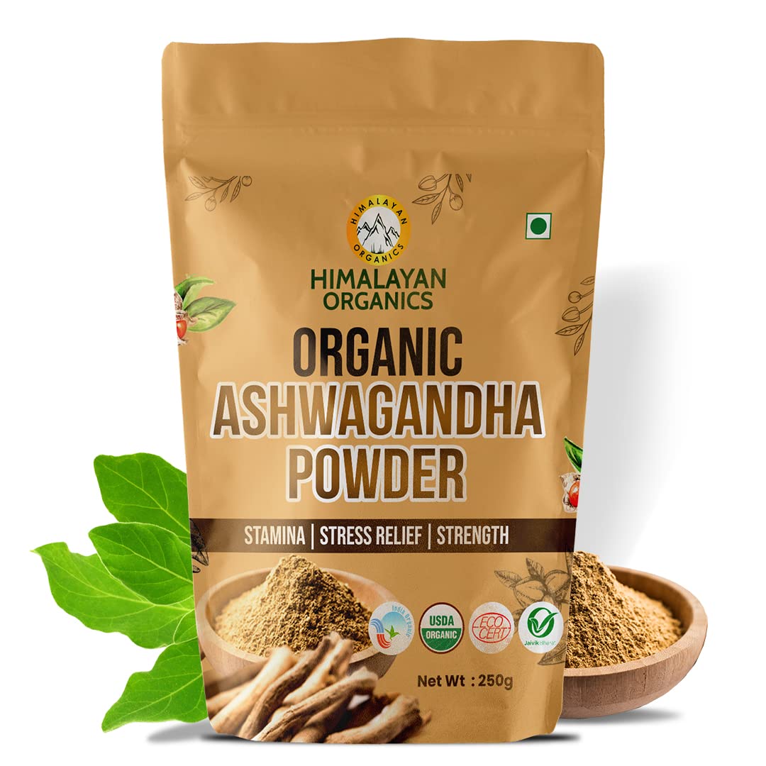 Himalayan Organics Certified Orgnaic Ashwagandha Powder With Withania Somnifera Supplement | Energy and Immunity Booster | Helps Anxiety & Stress Relief – 250 Gm