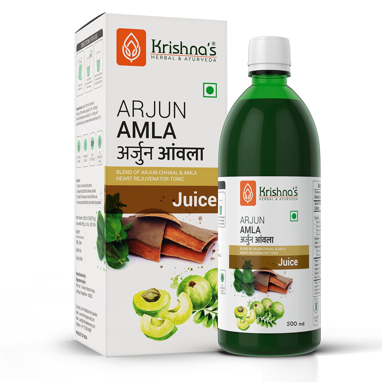 Krishna’s Herbal & Ayurveda Arjun Amla Juice – (500 ML) For Body Weakness, Hair Fall