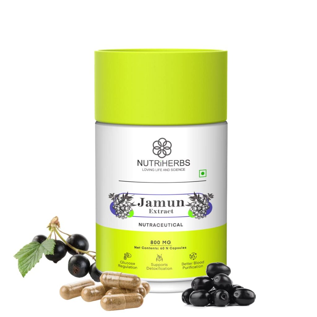 Nutriherbs Jamun Seed 800mg 60 Capsules For Sugar Level, Detoxification, Better Oral Health, Healthy Digestion