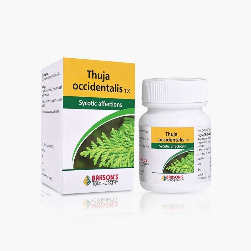 Bakson Homeopathic THUJA OCCIDENTALIS 1X (50 Tablet) For Sycotic Affections