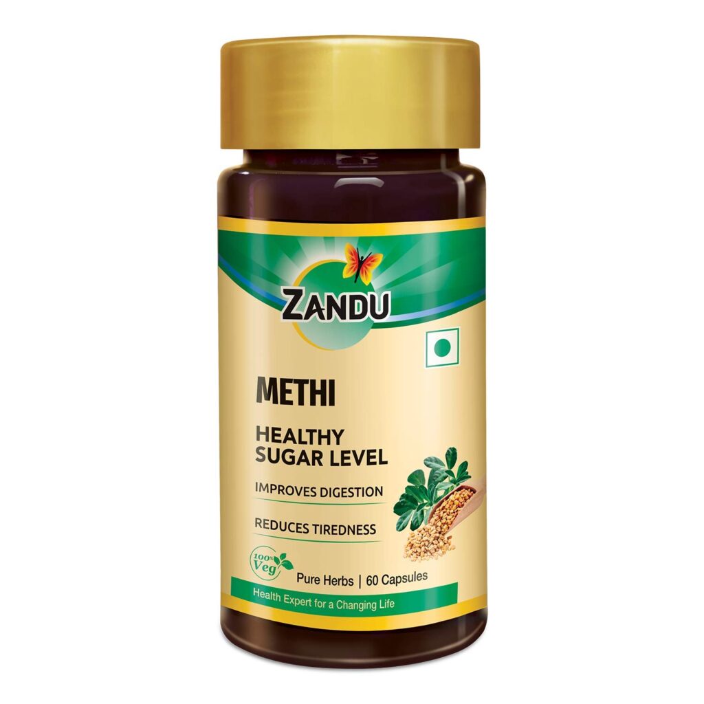 Zandu Methi Capsules (Fenugreek) 60 Veg Capsules For healthy blood sugar level, joints, digestion and metabolism