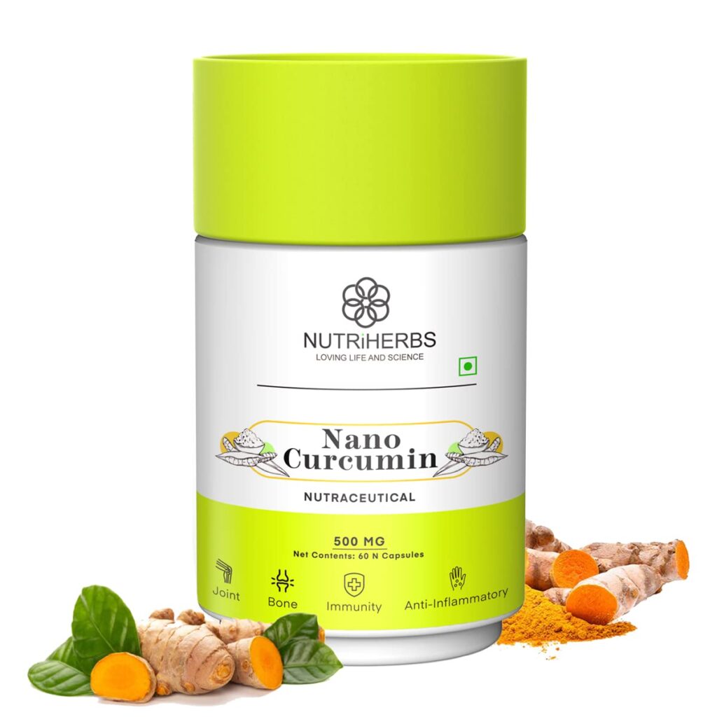 Nutriherbs Nano Curcumin 500mg 60 Capsules For Immunity, Glowing Skin and Hair, Healthy Bones and Joints