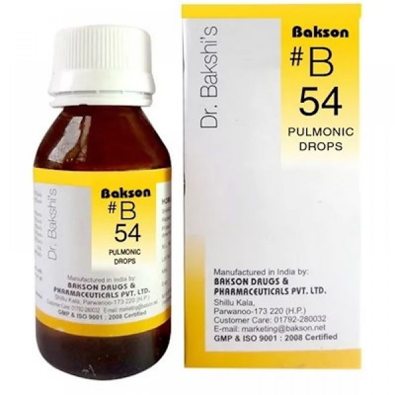 Bakson B54 Pulmonic Drops (30ml) For Breathlessness, chest pain due to dry cough, Hawking, sore throat