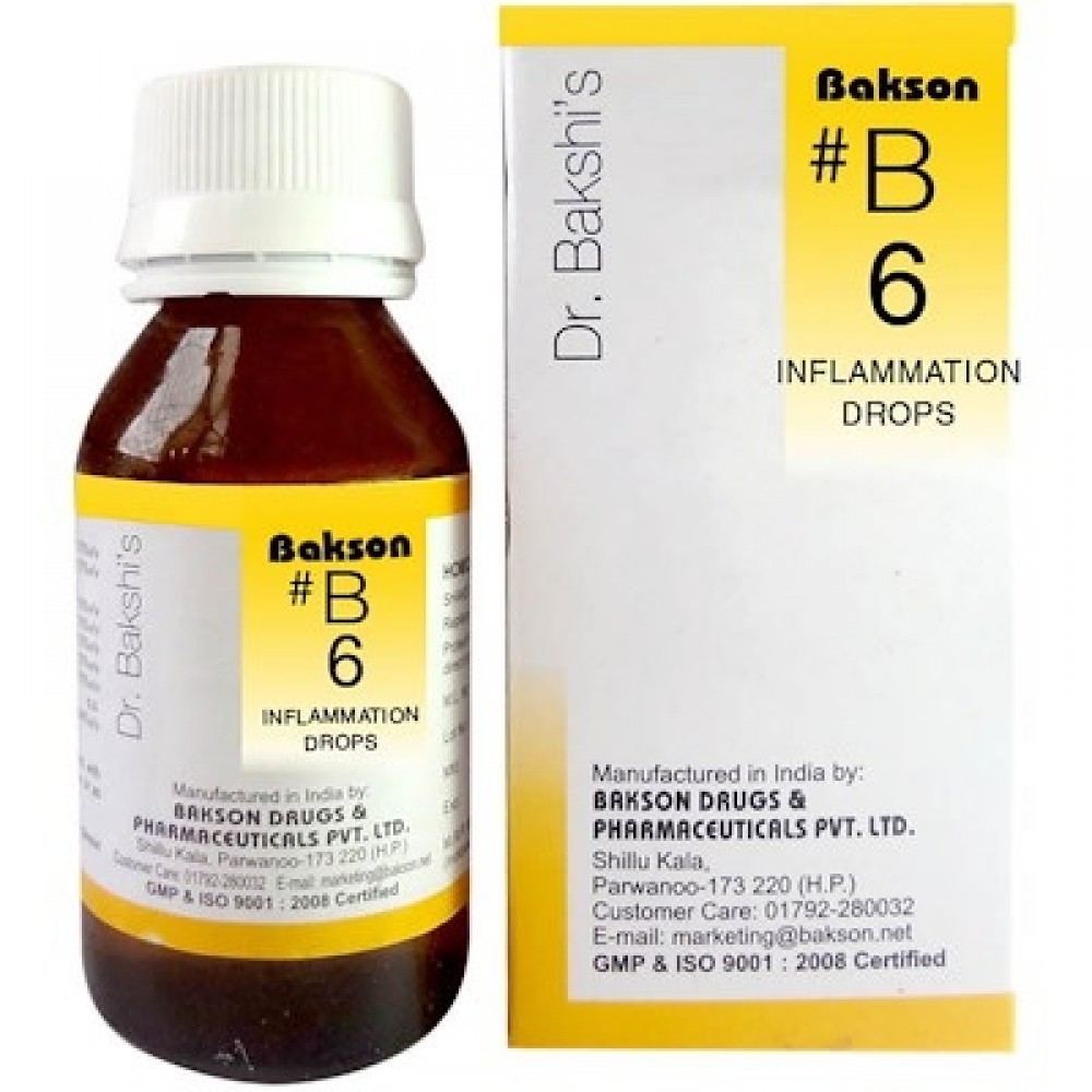 Bakson B6 Inflammation Drops (30ml) For Redness, swelling of Tonsils, Sinusitis, Relieves pain and stiff