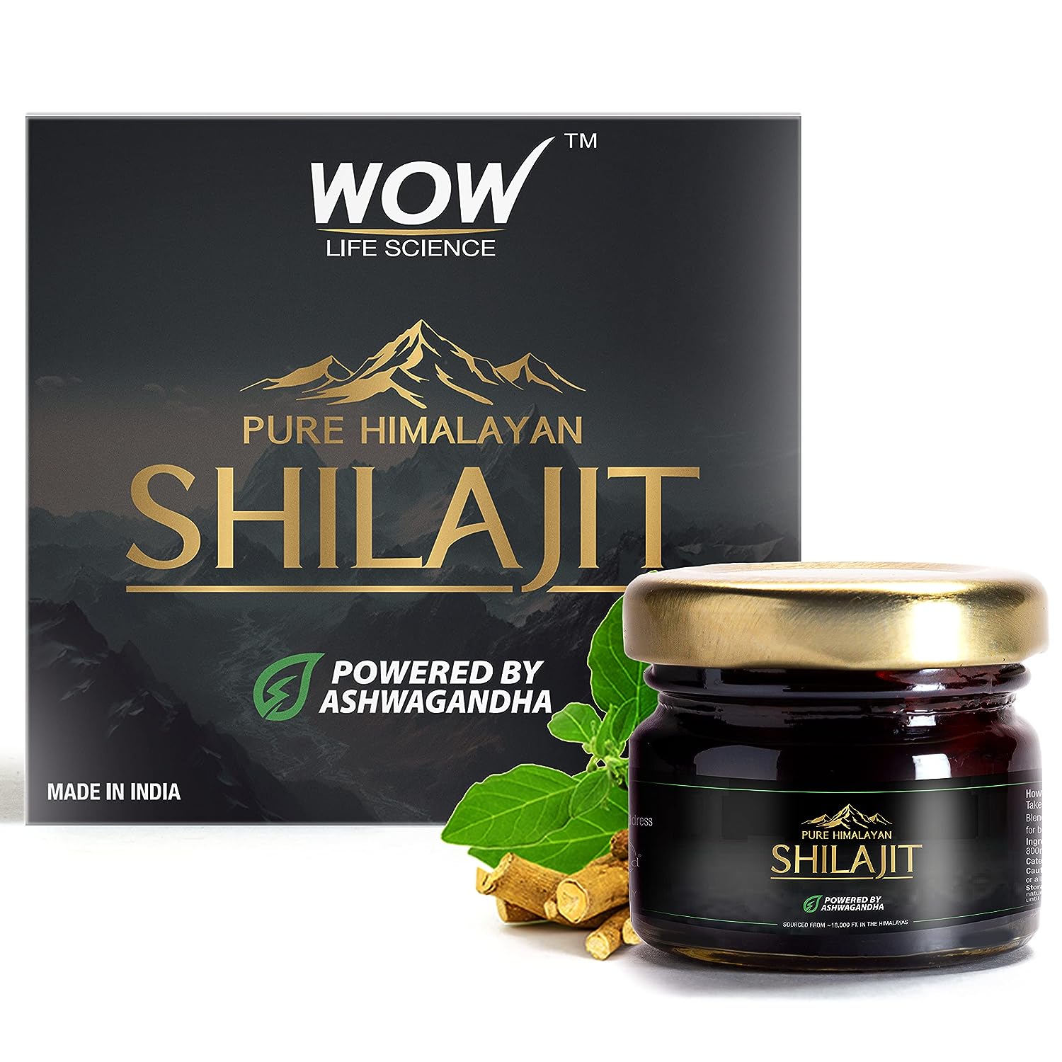 WOW Life Science Pure Himalayan Shilajit/Shilajeet Resin Powered by Ashwagandha – 20g | Guaranteed 75%+ Fulvic Acid | Enhance Strength, Stamina & Immunity | Contains Lab Certificate | 100% Ayurvedic