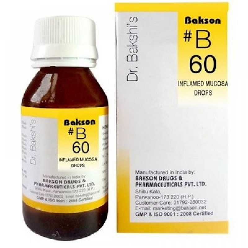 Bakson B60 Inflammed Mucosa Drops (30ml) For eye irritation, redness, Otitis, ear & Nose infection, Heat