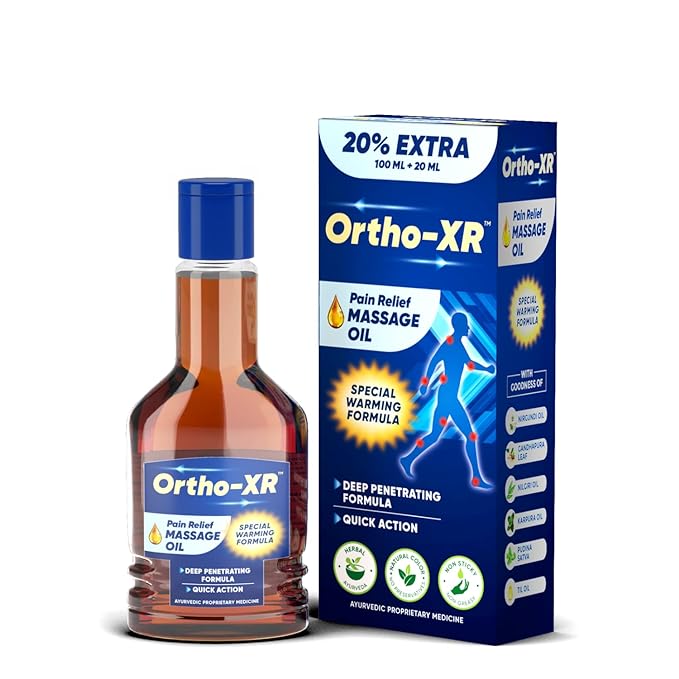 Ortho-XR Pain Relief Massage Oil with Special Warming Formula for Quick & Long-lasting Relief (Pack of 1) | Pain Relief Oil for Body, Back, Joint, Shoulder, Legs, Knee and Arthritis pain (100ml+20ml Extra)