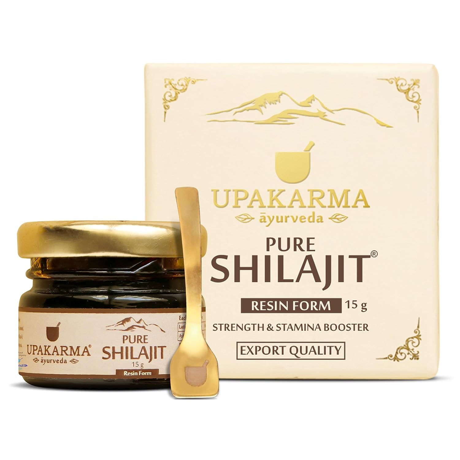 UPAKARMA Ayurveda 100% Ayurvedic, Original and Pure Shilajit/Shilajeet Resin Form to Boost Performance, Power, Stamina, Endurance, Strength and Overall Wellbeing For Men and Women – 15g