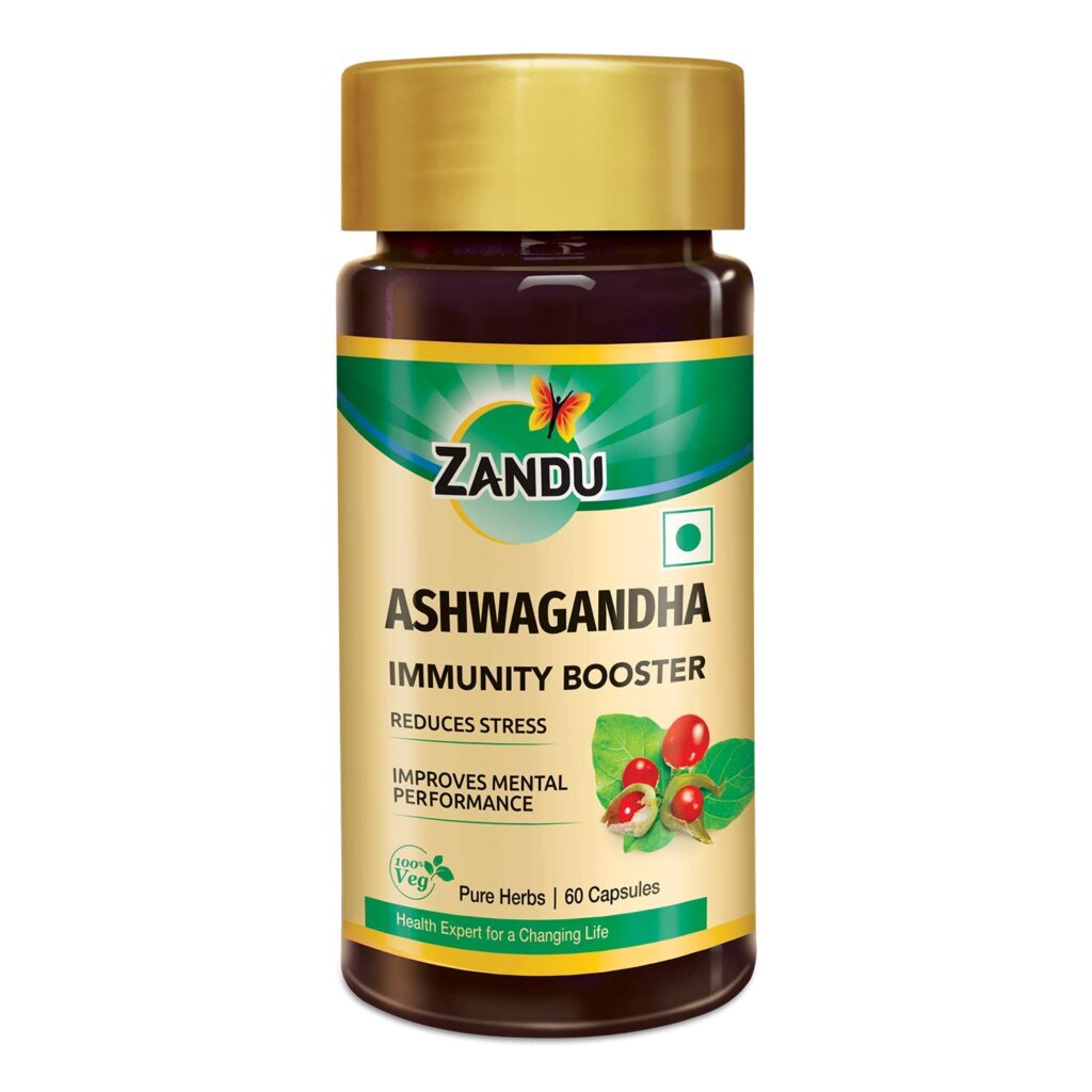 Zandu Ashwagandha Capsules – 60 Veg capsules For Immunity, stress, weakness and fatigue, old age related health problems