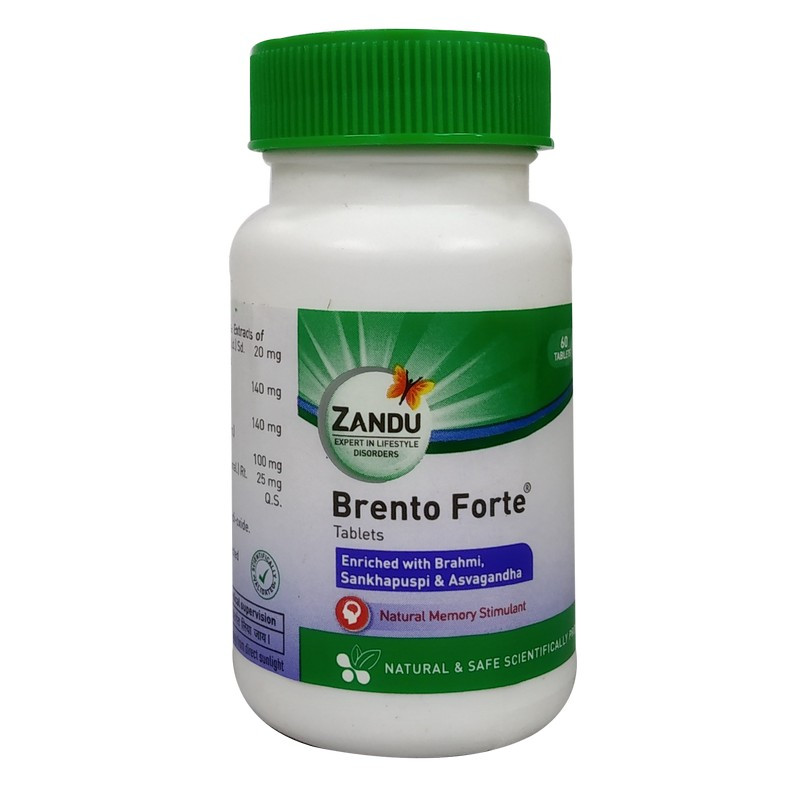 Zandu Ayurvedic Brento Forte Tablet (60tab) For Mental retardation and Senile dementia, weakness of memory