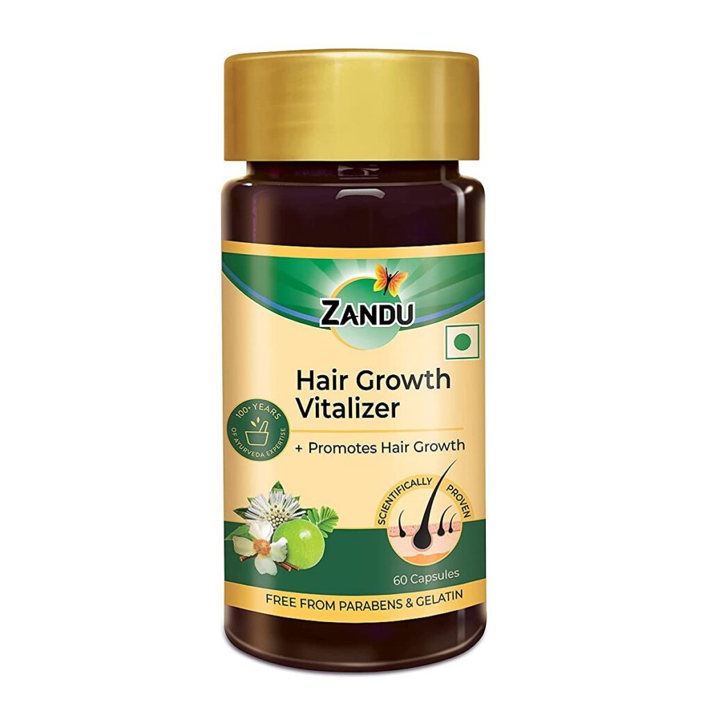 Zandu Hair Growth Vitalizer 60 Capsules For stickiness and odour, hair fall, hair loss, hair growth, split-ends