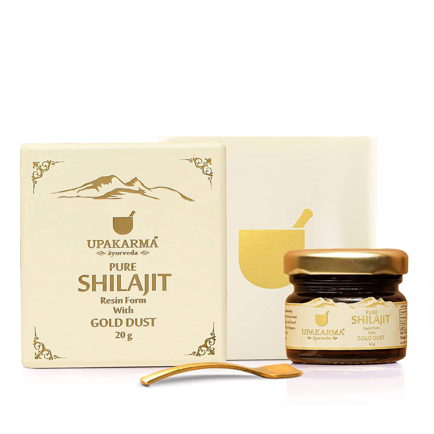 UPAKARMA Premium Ayurvedic Pure and Natural Shilajit Gold Resin with Pure Gold Dust Helps Boost Immunity, Energy, Strength, Stamina, and Overall Health – 20 Grams Shilajeet