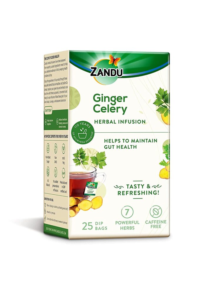 Zandu Ginger Celery Herbal Infusion, a Herbal Tea Enriched with Ayurvedic Ingredients (25 Tea Bags)