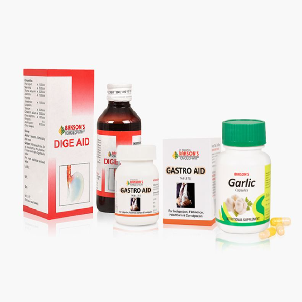 Bakson Homeopathic Digestive Combo Pack (Dige Aid + Gastro Aid + Garlic)