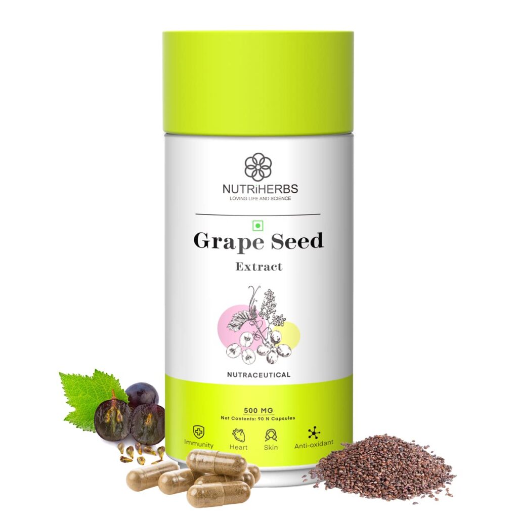 Nutriherbs Grapes Seed Extract 500mg 90 Veg Capsules For Immunity, Infections, Healthy Skin and Hair