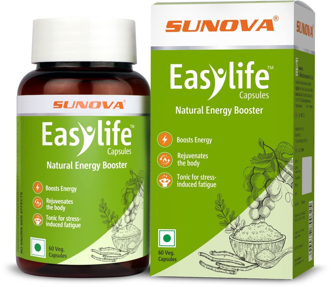 Sunova Easylife – Daily use Multivitamin , Natural Energy Booster, manages fatigue and provides energy to body (60 capsules x 2)