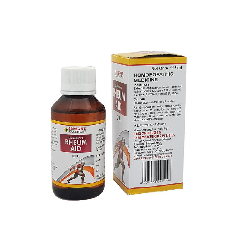 Bakson Homeopathic Rheum AID Oil 115 ml for Reduces pain in joints and muscles