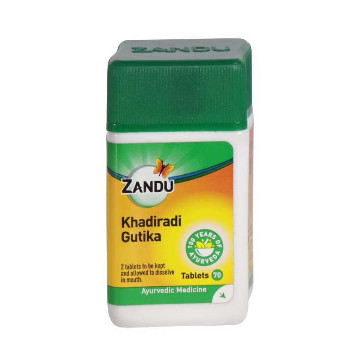 Zandu Khadiradi Gutika (70tab) For Cough, Mouth Ulcers, Sore Throat, Tonsillitis, Gingivitis