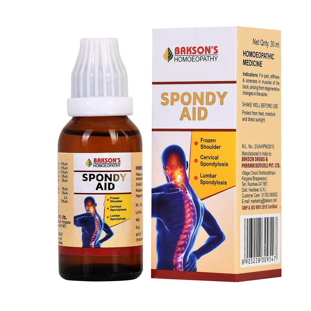 Bakson Homeopathic Spondy Aid Drops (30ml) stiffness & soreness in back muscles