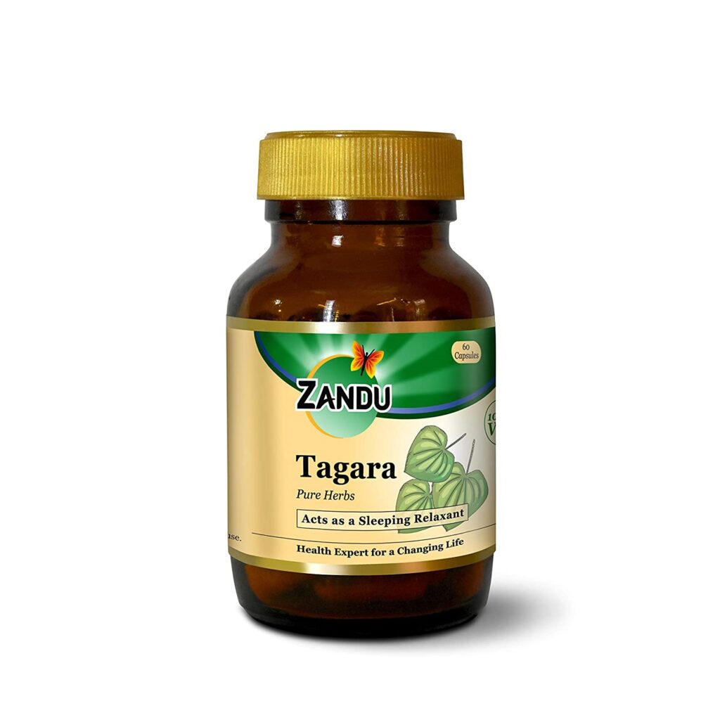 Zandu Tagara pure herbs 60 capsules For stress, relaxing mind and nerves, deep and relaxing sleep