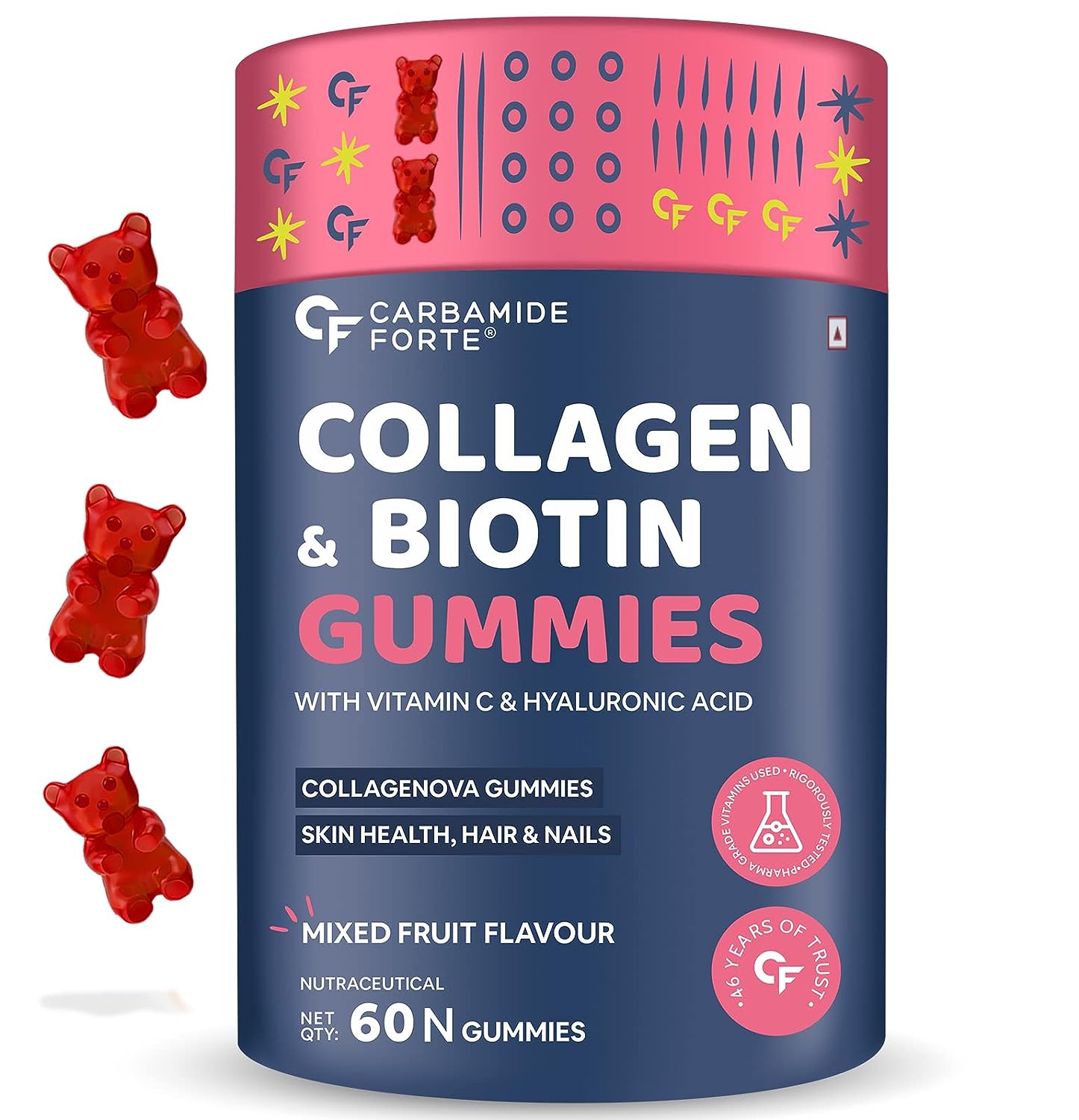 Carbamide Forte Collagen & Biotin Gummies| Collagen Supplements for Women & Men for Skin & Hair – Mixed Fruit Flavour – 60 Gummies