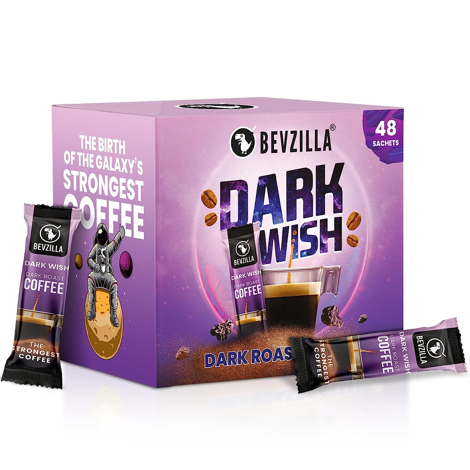 Bevzilla 48 Black Roast Coffee Sachets – (96 Grams) (Dark Wish Coffee) | Black Roast Rich & Dark Instant Coffee Powder | Strongest Coffee| Expresso, Cappuccino, Latte| Dark Wish Arabica Coffee | Bold & Intense| Premium Coffee| Makes (48 Cups)
