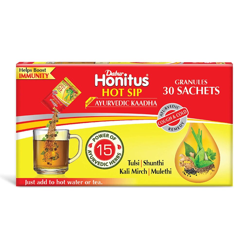 Dabur Honitus Hot Sip Ayurvedic Kadha | Provides Instant Relief from Cough and Cold (4gm*Pack of 30 Sachets)