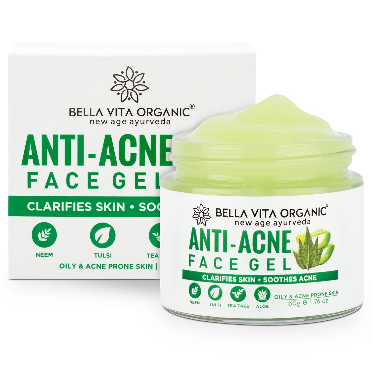 Bella Vita Organic Anti Acne & Pimple Removal Face Gel Oil Free Hydrating Cream for Marks, Dark Spot Removal with Neem, Tea Tree and Aloe Vera, 50 gms