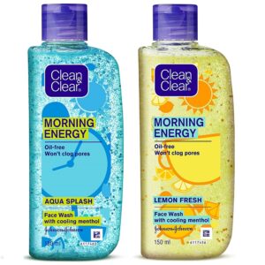 Clean & Clear Morning Energy Aqua Splash, Blue, 150 ml & Clean & Clear Morning Energy Lemon Fresh Face Wash, Yellow, 150 ml