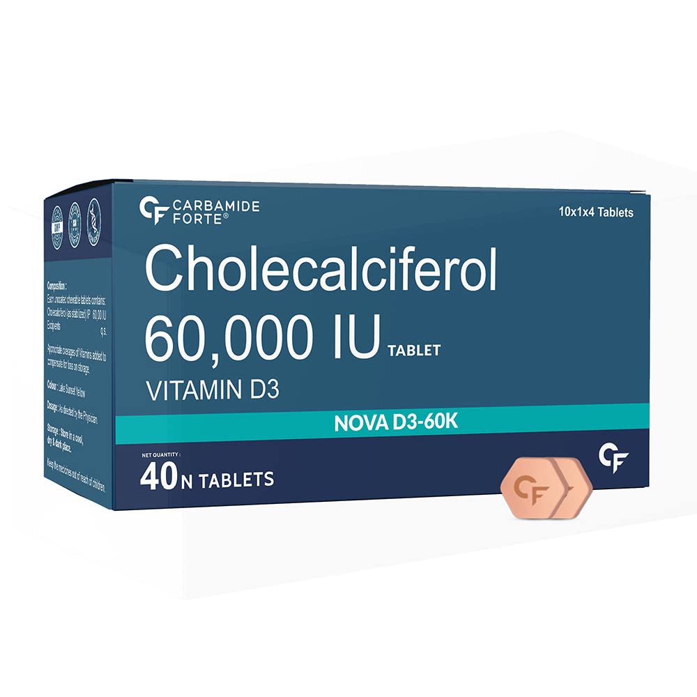 Carbamide Forte Vitamin D3 60000 IU – Chewable Cholecalciferol Vitamin D Supplement for Women & Men – 40 Tablets