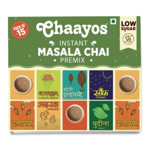 Chaayos Instant Tea Premix – Regular Sugar – Masala Flavour (15 Sachets)