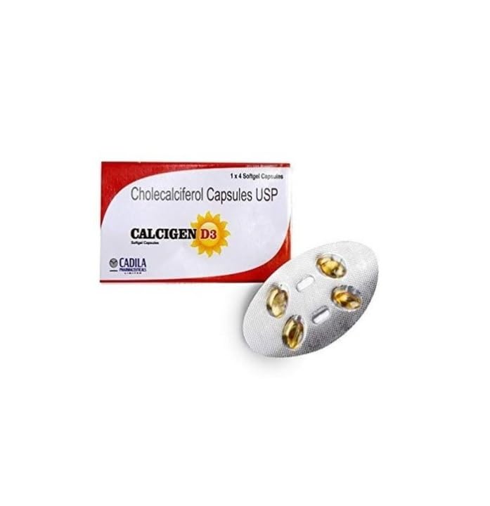 Cadila Calcigen D3 (Vitamin D3 – Cholecalciferol) 60, 000 IU – 4 Capsules