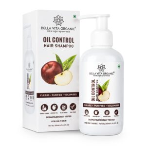 Bella Vita Organic Oil Control Shampoo for Oily Hair and Scalp, Anti Dandruff with Natural Neem, Tea Tree Oil, Green Tea & Aloe Vera – 200 ml Sulphate and Paraben Free
