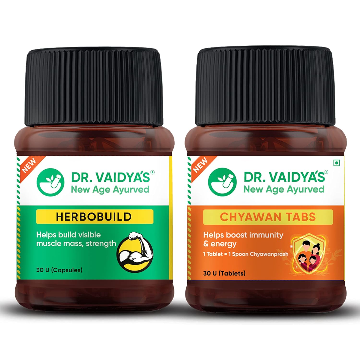 DR. VAIDYA’S Fitness Pack Herbobuild (30 capsules), Chywan Tablets (30 capsules) Muscle Gain, Energy and Immunity Boost